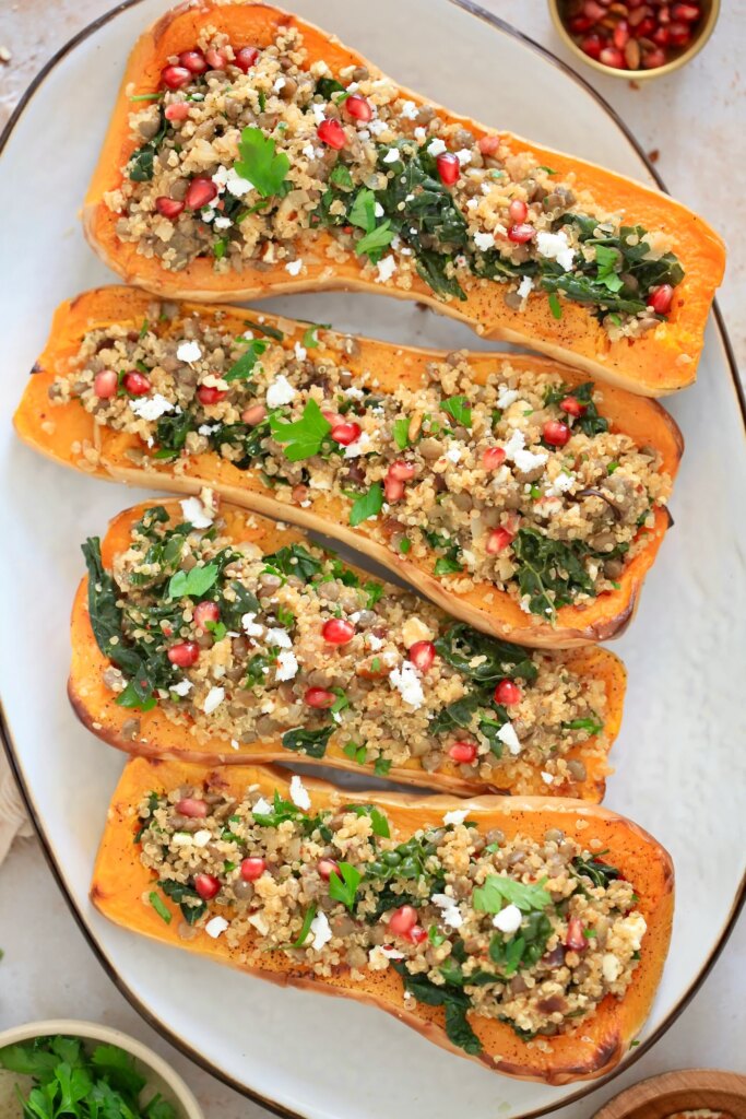 Mediterranean Lentil and Quinoa Stuffed Butternut Squash