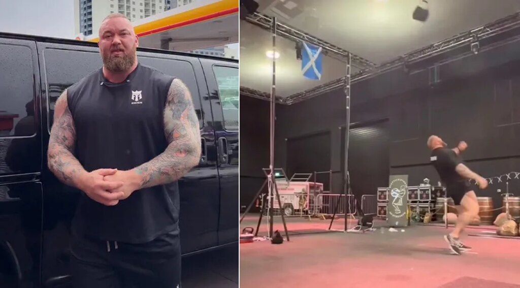 Hafthor Bjornsson Sets Unofficial One-Arm Bag Over Bar Record